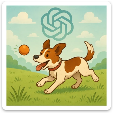 gpt image logo on the background of a dog chasing ball sticker