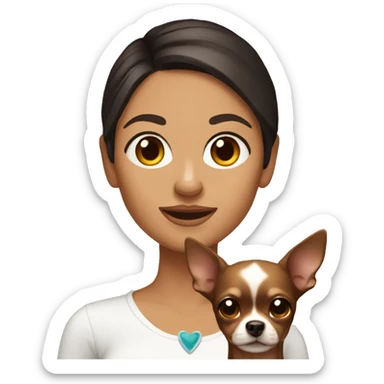 woman with dark brown hair with a solid tan chihuahua  sticker