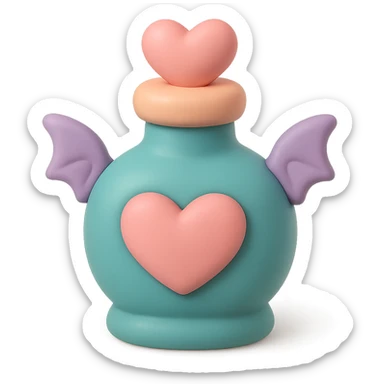 teal goth potion bottle with a heart motif, soft and cute gothic look, mochi style sticker