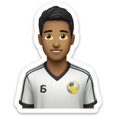 Young man with medium tan skin with black hair and dark brown eyes playing soccer sticker