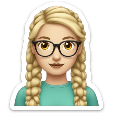 white girl with blonde pigtail braids and large dark rimmed glasses sticker