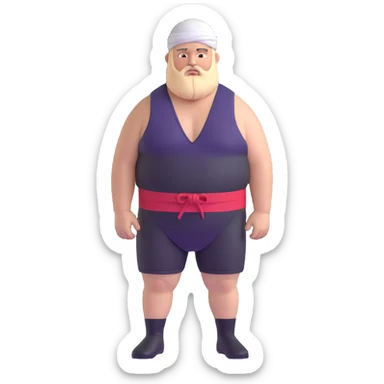 White skin fat guy with black durag, light stubble beard of a few days in wrestling singlet sticker