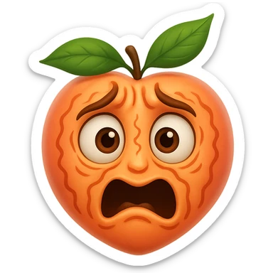 Make the face much more expressive, with exaggerated trembling features and wide eyes, while keeping the hybrid peach and shaking face emoji style. Keep the background transparent. sticker