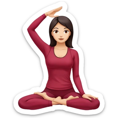 Whote women dark hair perfoming salute pose yoga with wine red clothes sticker
