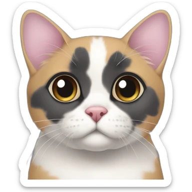 older diluted calico, white chin, black and pink nose, mostly dark grey with whiteish beige forehead, dark grey ears sticker