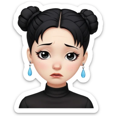 A girl who's goth with black hair in a bun crying in tears  sticker