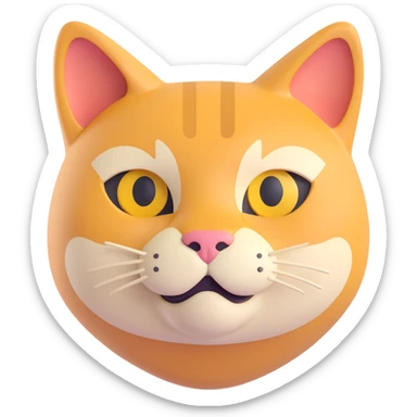 3D emoji style cat head only with neutral face inspired by Dogecoin logo for a crypto project sticker