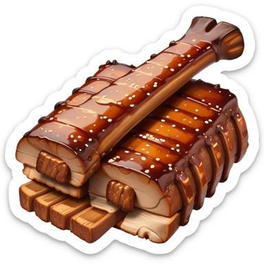 cinematic-realistic-barbeque-ribs-dish-emoji,-depicted-as-succulent,-slow-cooked-ribs-with-a-sticky-smoky-glaze-rendered-with-rich-textures-and-dynamic,-appetizing-lighting. sticker