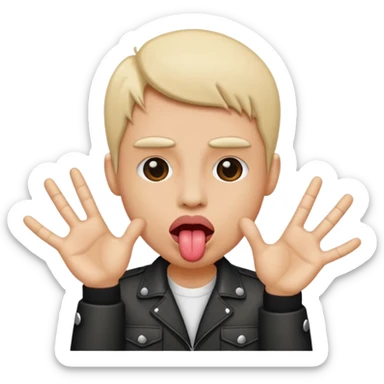 tongue sticking out emoji with rock and roll hands on each side of face sticker