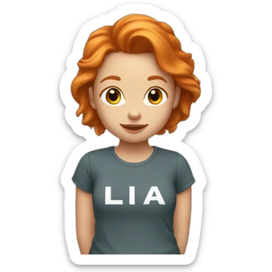 ginger girl with a tshirt that says ,,lia‘‘ sticker