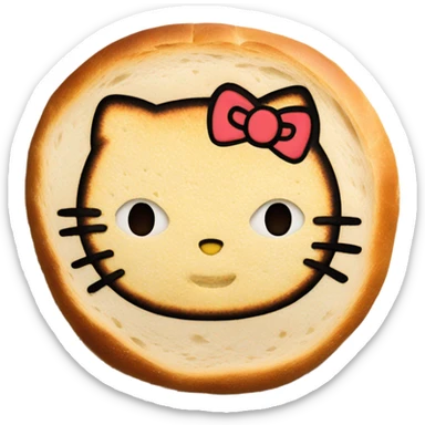 hello kitty face toasted on a circular bread sticker