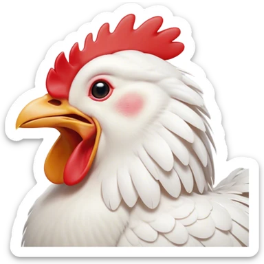 Cinematic Cute Yawning White Chicken Portrait Emoji, Head tilted slightly with a dramatic, wide-open yawn, showcasing a soft, fluffy white plumage with a crisp red comb and drooping wings, round beady eyes barely open in drowsy contentment, Simplified yet irresistibly adorable features, highly detailed, glowing with a soft, cozy glow, high shine, relaxed yet expressive, stylized with a touch of whimsy, bright and endearing, soft glowing outline, capturing the essence of a sleepy yet affectionate chicken, so drowsy it feels like it could stretch out of the screen and curl up for a nap! sticker