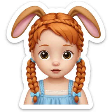 bunny ear accessory wearing baby ginger braided hair sticker