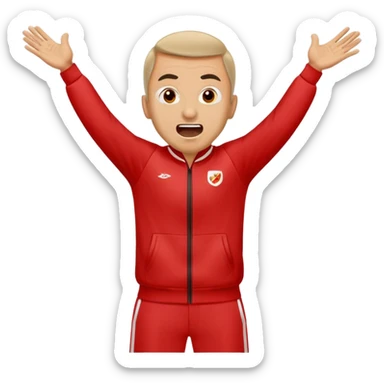 Recep İvedik in his iconic stance with arms spread wide, wearing red tracksuit, shouting with exaggerated expression sticker