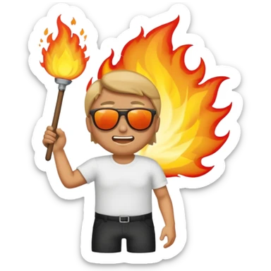 Comic emoji of man trying to fan himself because it's sunny then suddenly his butt is on fire but then it got bigger and then goes to the ocean but makes the fire bigger sticker