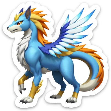 Colorful Meloetta-Manectric-Solgaleo-Raikou-Wargreymon-Sergal-Pokémon-Digimon-Fakémon-fusion-hybrid-creature sticker