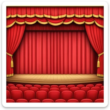 An emoji of an empty theatre stage with red curtains, simple sticker