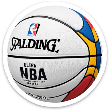 ultra minimalist white basketball, very simple Spalding and NBA branding, just a hint of colorful lines, extremely clean design sticker