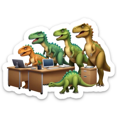 old dinosaurs working in an office sticker