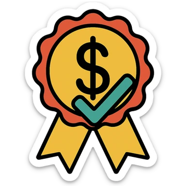 vector icon of a must have with gold and colorful elements, elegant and minimalist flat design, isolated on white background, award badge style, 2D flat vector, trending icon look, soft shadows, no text, perfect for commercial use sticker