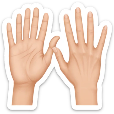 Deux mains côte à côte : la gauche lève l’index et le majeur, la droite l’annulaire et l’auriculaire. Les autres doigts sont repliés, pouces vers l’extérieur. sticker
