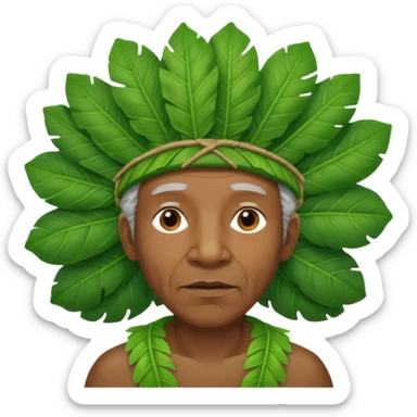 a old black man with jungle wearing a large leaf headgear bye  sticker