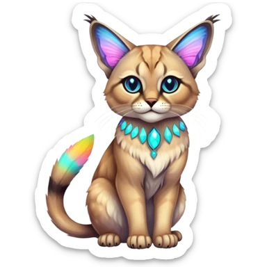 Colorful Neon exotic iridescent tropical shiny Fantasy-Siamese-Bobcat-Caracal-Moth-Scottish-Fold-feline-Fakémon-feline-hybrid (full body) sticker