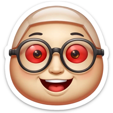 A single chubby crystal gemstone character wearing cute glasses, chunky and irregular with faceted sides, [red], big glossy eyes behind the glasses and a wide happy smile, , high detail, soft lighting, centered on a plain dark background sticker
