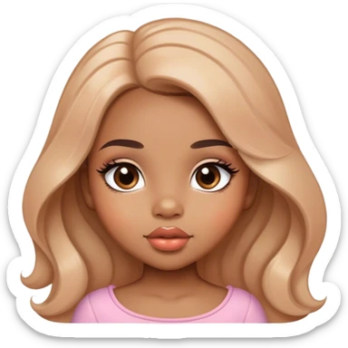 Glamourous, light brown skin tone, very beautiful toddler, with big plump peach-beige lips, long long lashes, black wavy smooth long hair, straight parting hair, brown eyes sticker