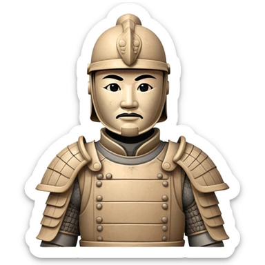 Ancient Chinese terracotta warrior statue with helmet and armor, archaeological artifact from China sticker