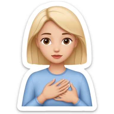 Woman placing her one hand over the heart sticker