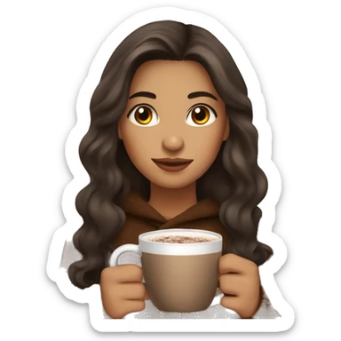 latina girl with brown long hair and a hot chocolate sticker