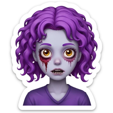 Quero uma imagem de uma garota zumbi com cabelo cacheado roxo sticker