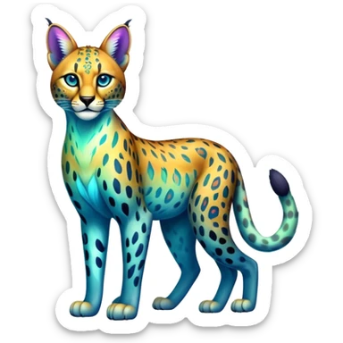 Colorful vibrant transparent iridescent luminescent ethereal fantasy-lynx-leopard-cheetah-caracal-serval-feline-animal, full-body sticker