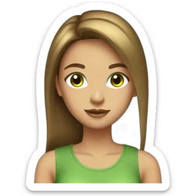 Cute girl with straight long brown hair, green eyes, gold earrings and a green shirt. She ist looking fabulous btw sticker