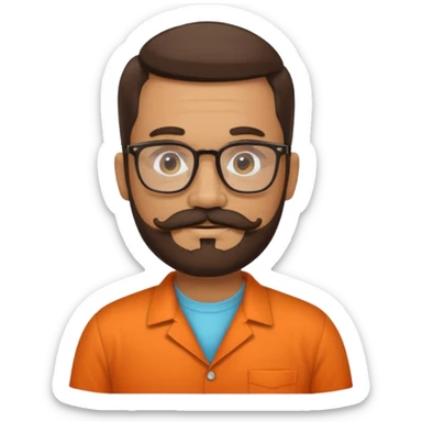 latino english teacher with a beard and moustache, and vintage glasses in a orange shirt sticker