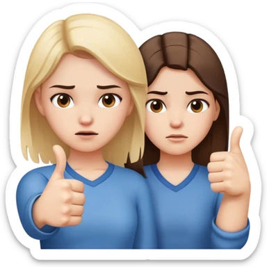 Girl with one hand giving thumbs up and the other hand giving thumbs down, showing mixed feelings, conflicted expression sticker