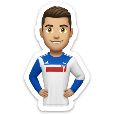 Cristiano Ronaldo com camisa vermelho azul e branco listradas e o branco menor sticker