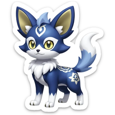 Shiny mExotic Colorfulj Excessive Mysterious Gothic Meowstic-Poochyena-Pokémon-Fakémon-hybrid-creature (full body) with pattern-markings with golden eyes sticker