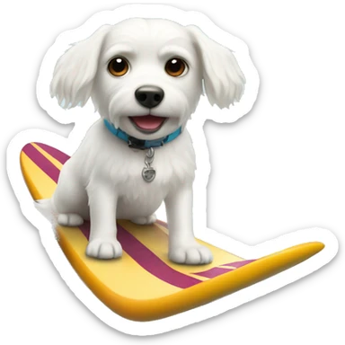 Little white dog on a surf board sticker