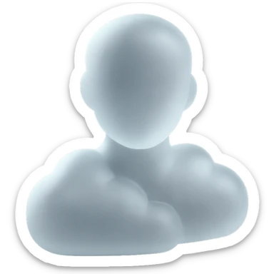 faceless human figure, facing straight, made of white convex clouds, shoulder length, no shadows, matte glass style sticker