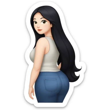 caucasian Beautiful Buxom black long hair back booty sfw sticker