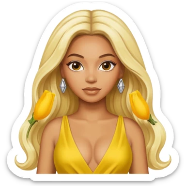Beyonce with long platinum blonde hair, yellow outfit sticker
