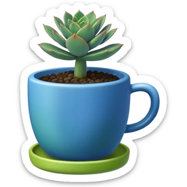 Desk Succulent Plant blue cup sticker