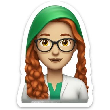 woman with long red hair and green eyes and glasses sticker