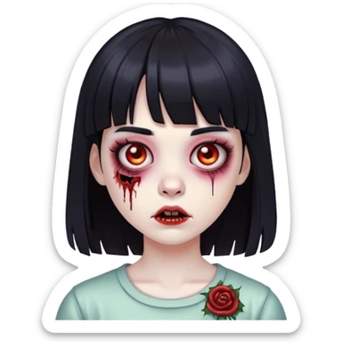 girl zombie with black hair and bangs sticker