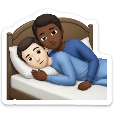 Black adult male and white male dark hair adult, naked, spooning in bed,rear view sticker