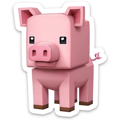 Minecraft pig, full body, pink blocky animal with square head and square body sticker