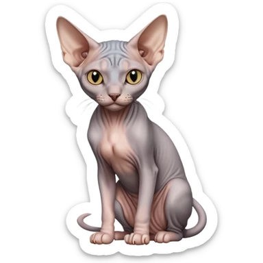 gray sphynx hairless cat full body sitting sticker