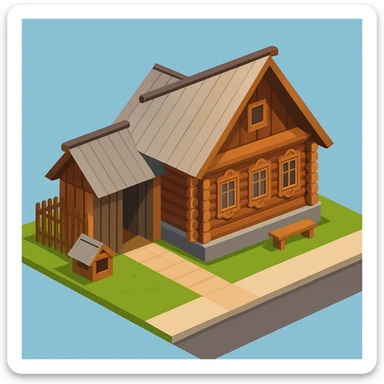 isometric illustration of the building. 3D isometric infographic design. Clean lines, bright and saturated colors, minimal unnecessary details. View from above at an angle (isometric), showing the roof, facade, and part of the surrounding area. Soft shadows, daylight lighting, no harsh contrasts. Background should be solid (blue, gray, or light tone). Add a small area around the building (roads, tiles, grass) so the building looks complete. Accurately represent the architectural features of the building (roof shape, facade, colors). Final style should be neat and polished, similar to posters or educational infographics. sticker